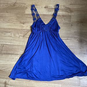Free People boho  blue Summer Dress Crochet Straps With Blue Stones M